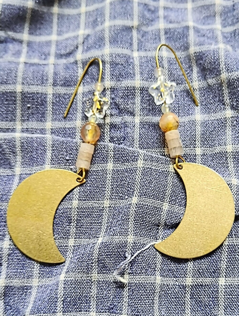 Sunstone Moon & Star Handmade Dangle Earrings